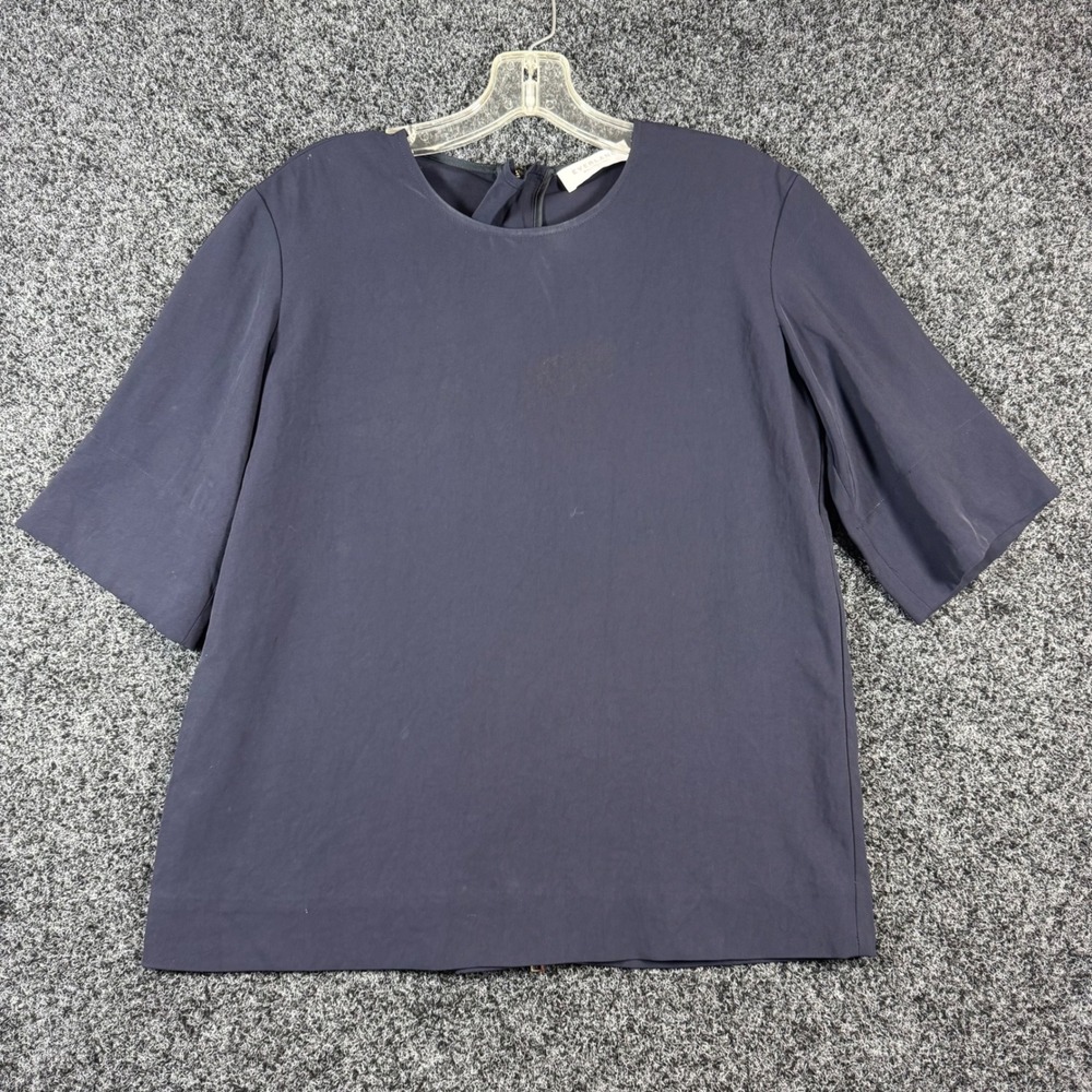 Everlane‎ GoWeave Short Sleeve Zip Back Blouse Navy Blue Size 0
